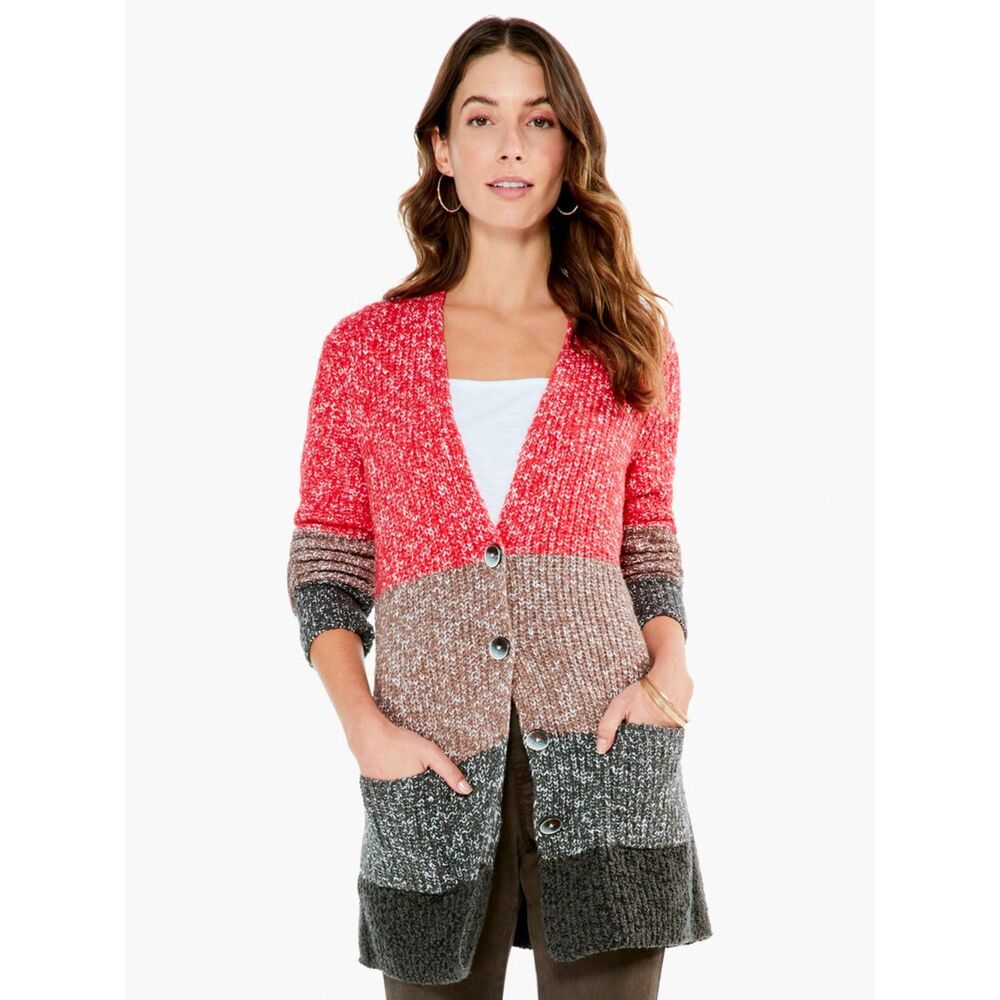 NWT Nic+Zoe Warm Ember Colorblock Stripe Knit Button Front Cardigan Sweater XXL